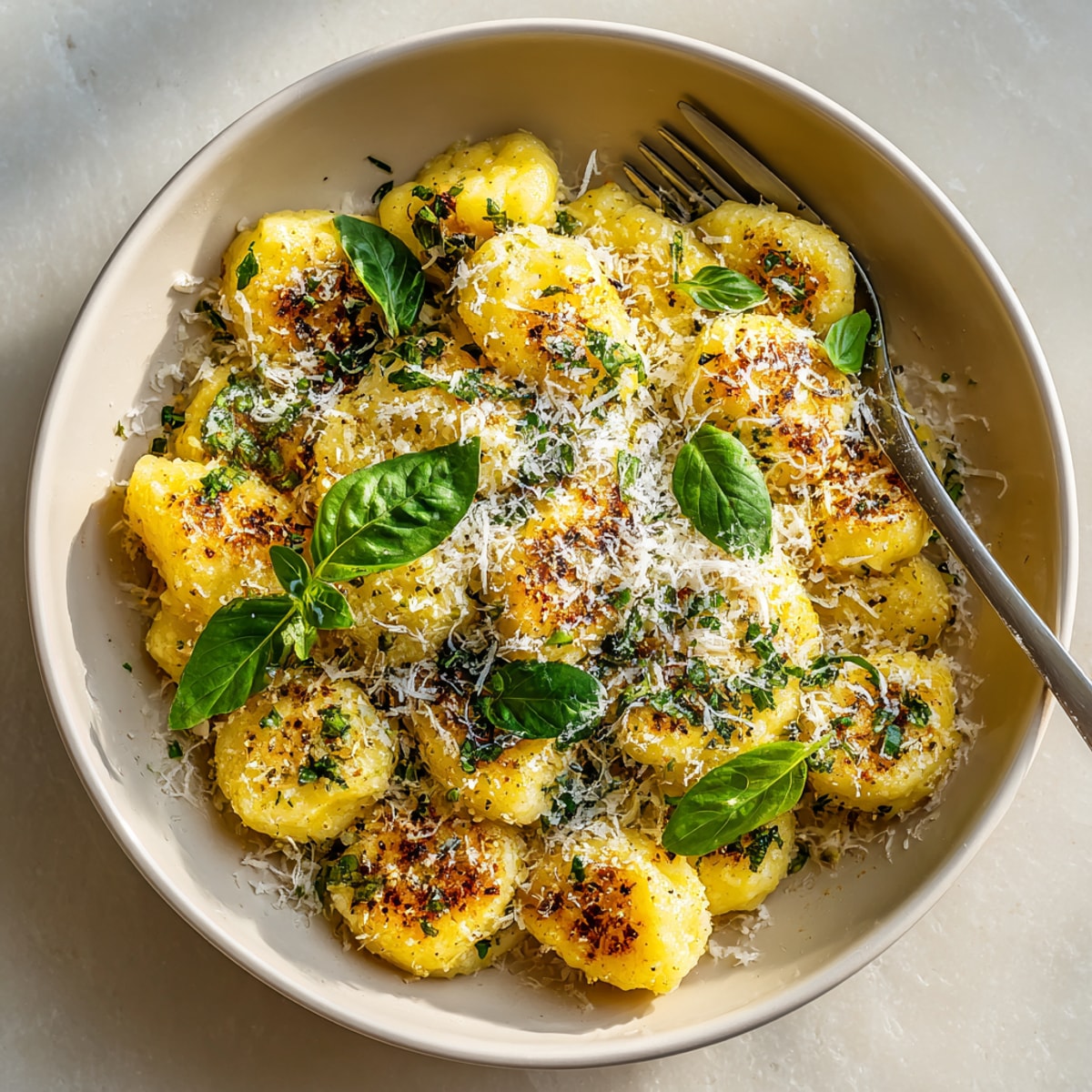 Close-up of pillowy, homemade Lemon Herb Ricotta Gnocchi, capturing the texture and vibrant colors.
