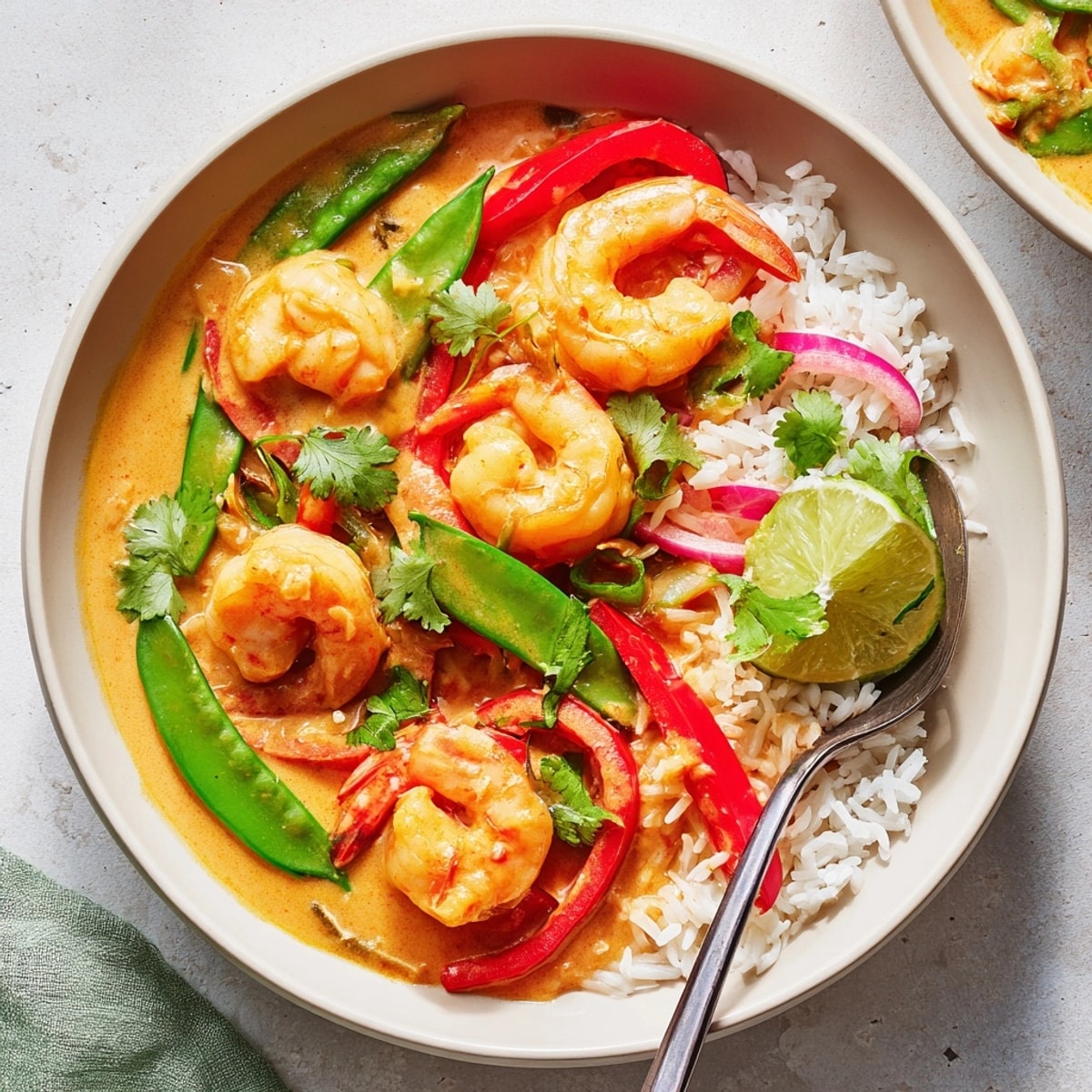 Golden Shrimp Coconut Curry Bowls with aromatic herbs, a flavorful and satisfying dinner.