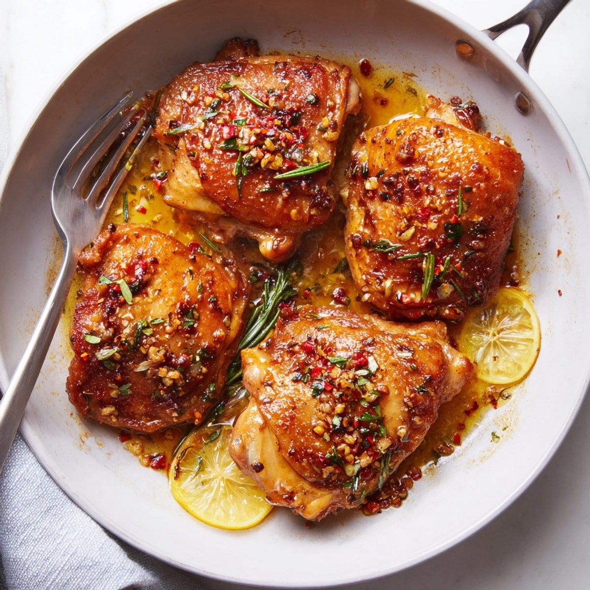 Easy Garlic Brown Butter Chicken Thigh Recipe: A skillet meal with crispy skin and savory notes.