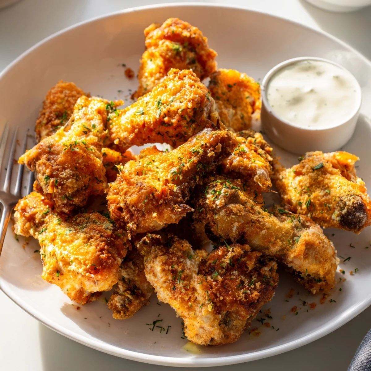 Crispy Spicy Dill Pickle Ranch Wings coated in zesty seasoning, perfect for game day.  