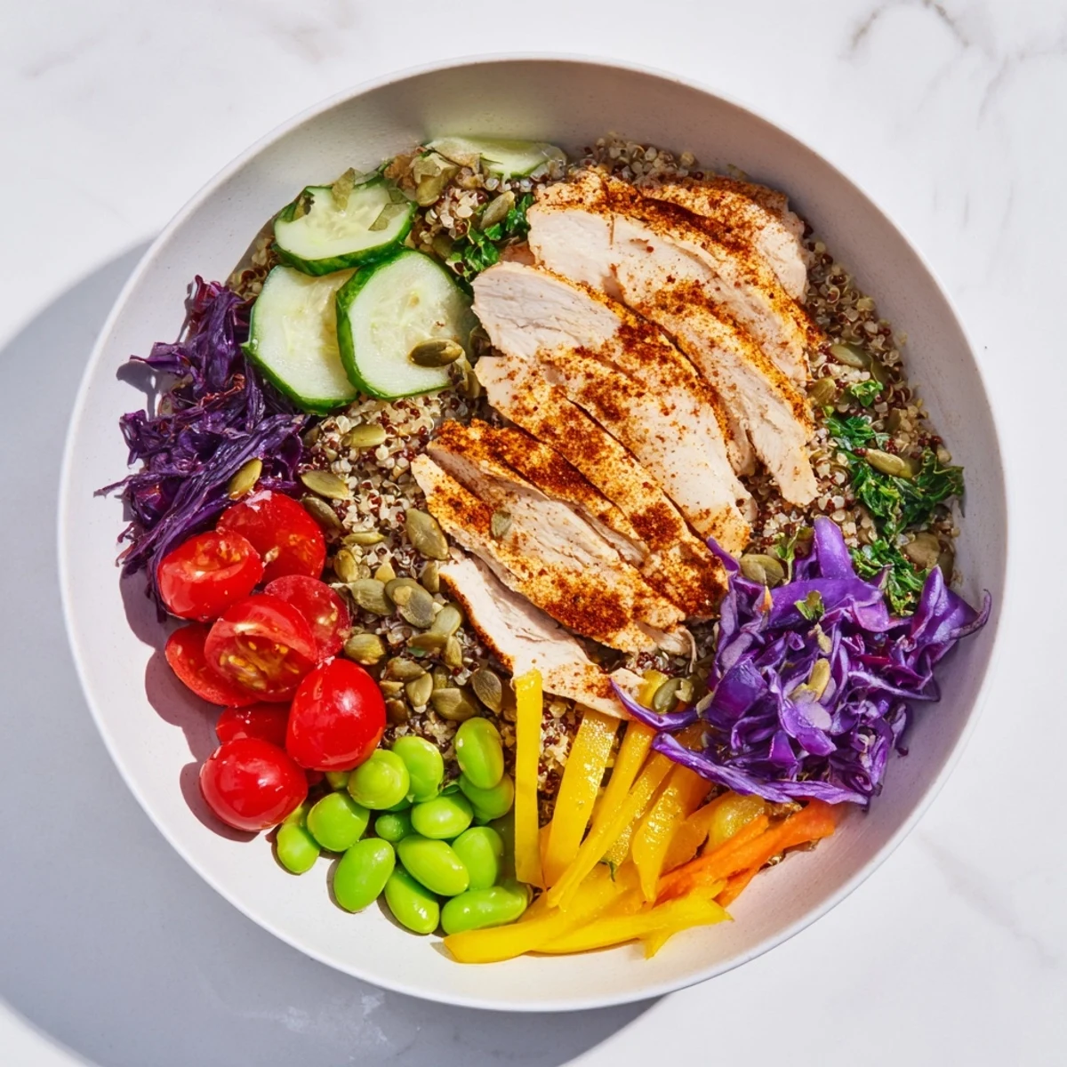 Sliced chicken and bright vegetables in Healthy Meal-Prep Bowls for a nutritious meal.