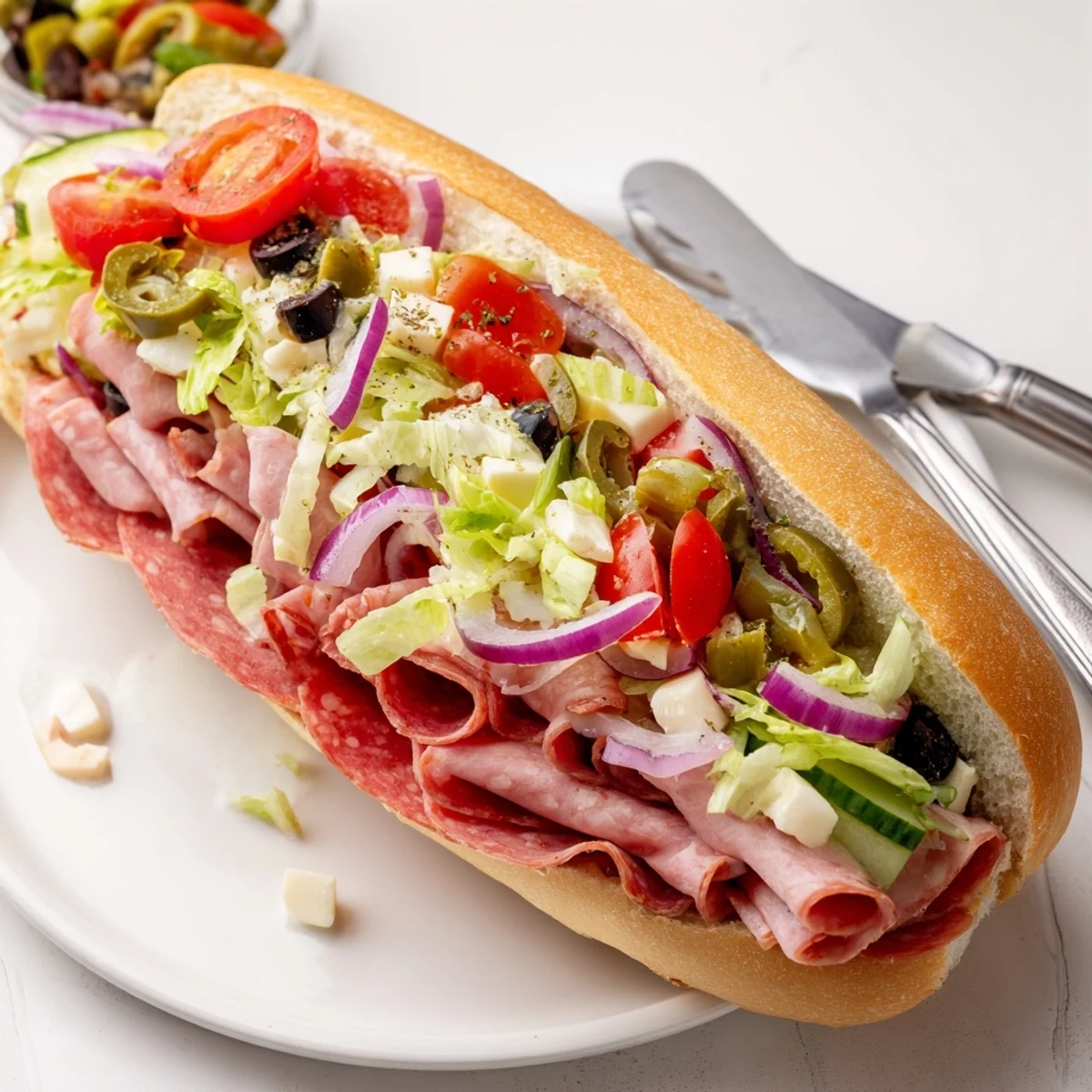 Hearty Flavor Mash-Up Sandwiches showcasing layers of salami, turkey, and creamy cheeses.