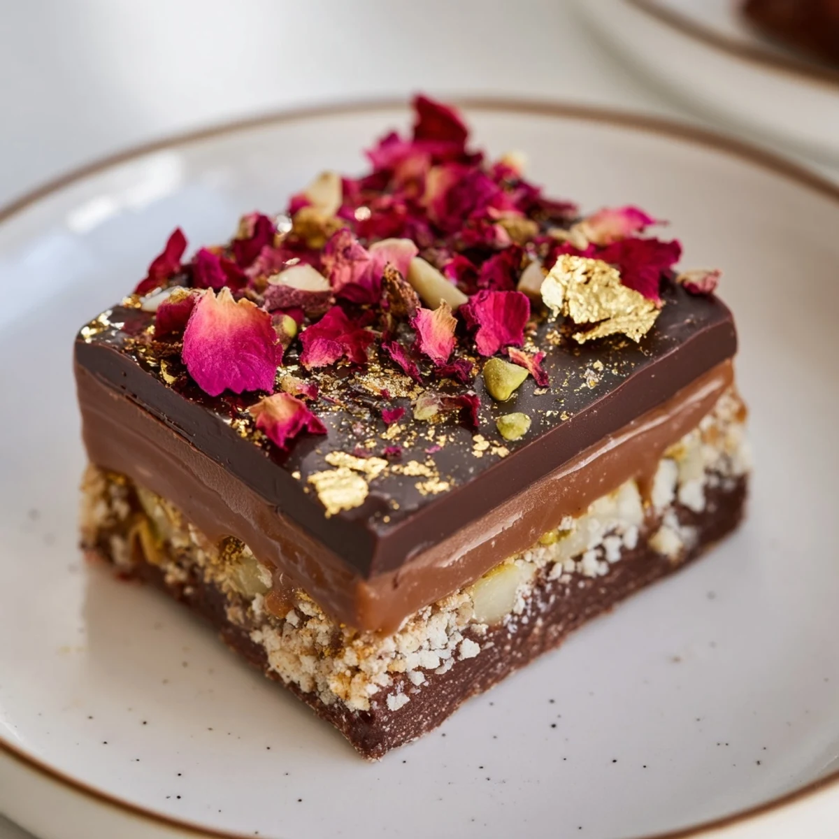 Decadent Chocolate Bar Inspired Creations with crunchy pistachios and spiced date caramel.