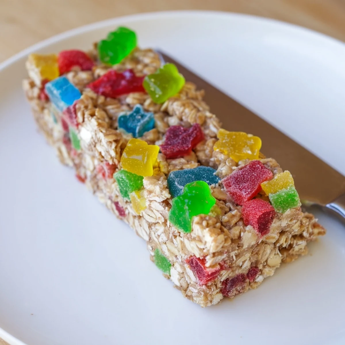 Chewy DIY snack bars loaded with homemade gummies and colorful freeze-dried candy.  