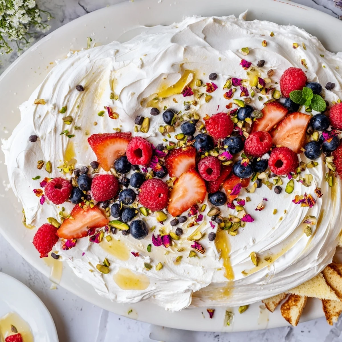 Delicious fresh berries and nuts enhance this beautiful Butter Board Dessert display.  