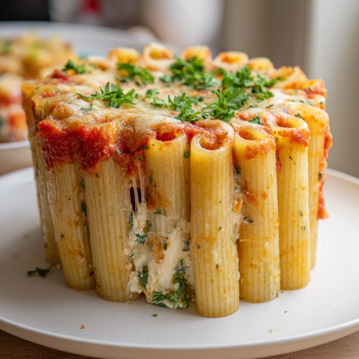 Stunning Honeycomb Pasta Cake garnished with parsley, perfect for special gatherings.