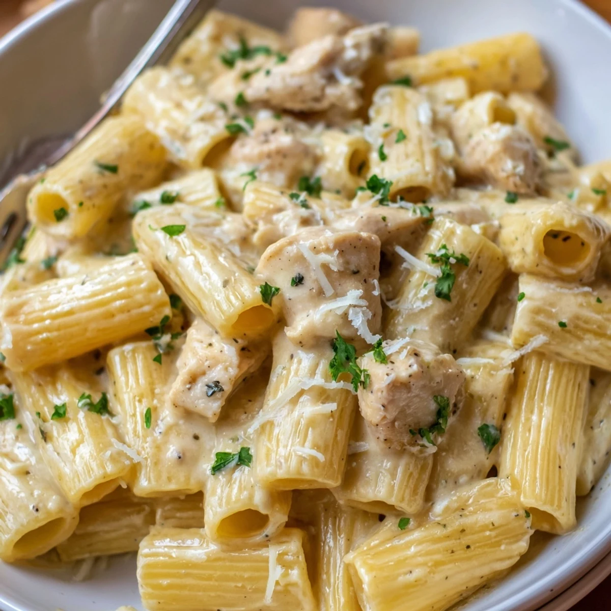 Deliciously comforting Creamy Garlic Parmesan Chicken Rigatoni perfect for weeknight dinners.
