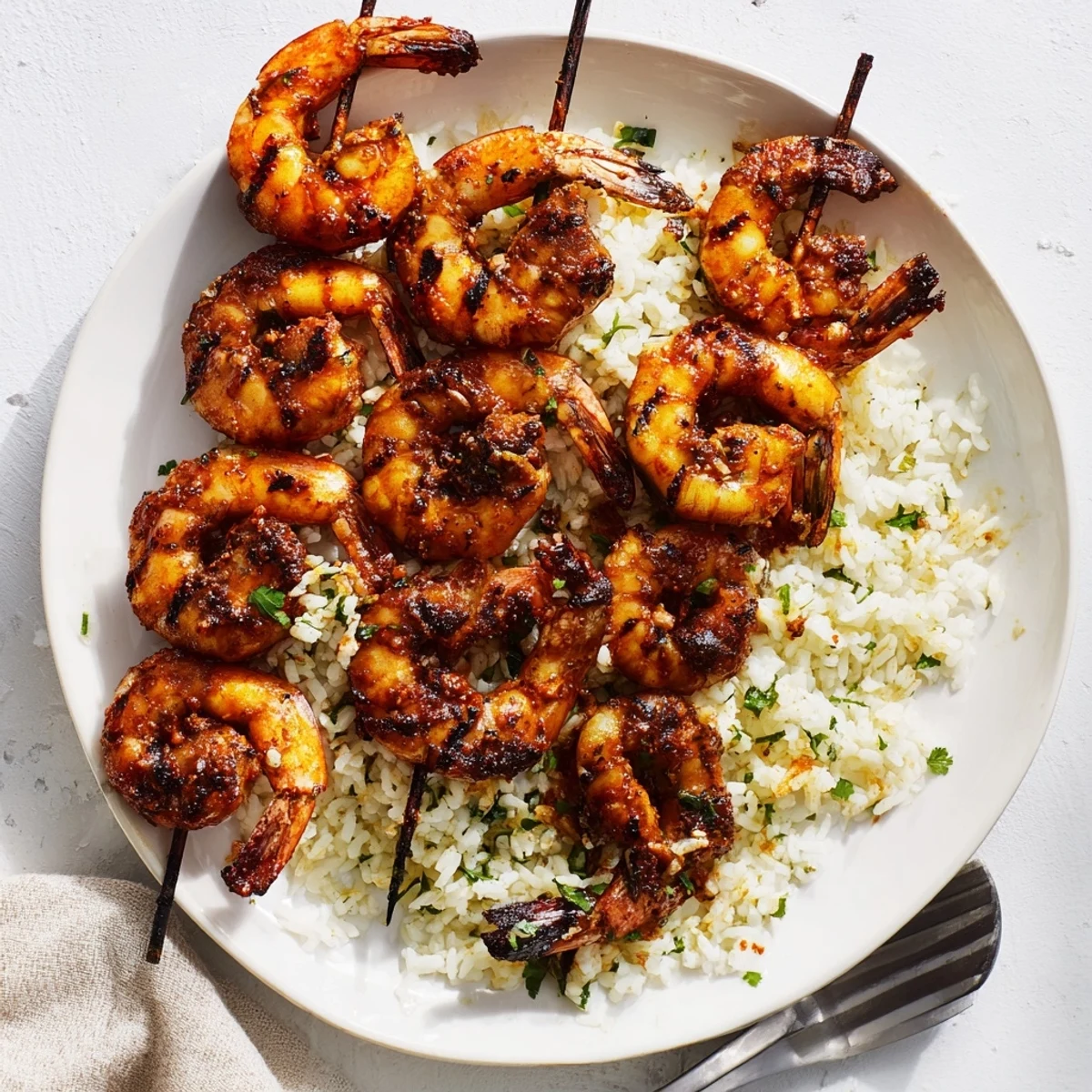 Smoky Chipotle Lime Grilled Shrimp and Rice glistening on the grill, a colorful, zest-filled meal.