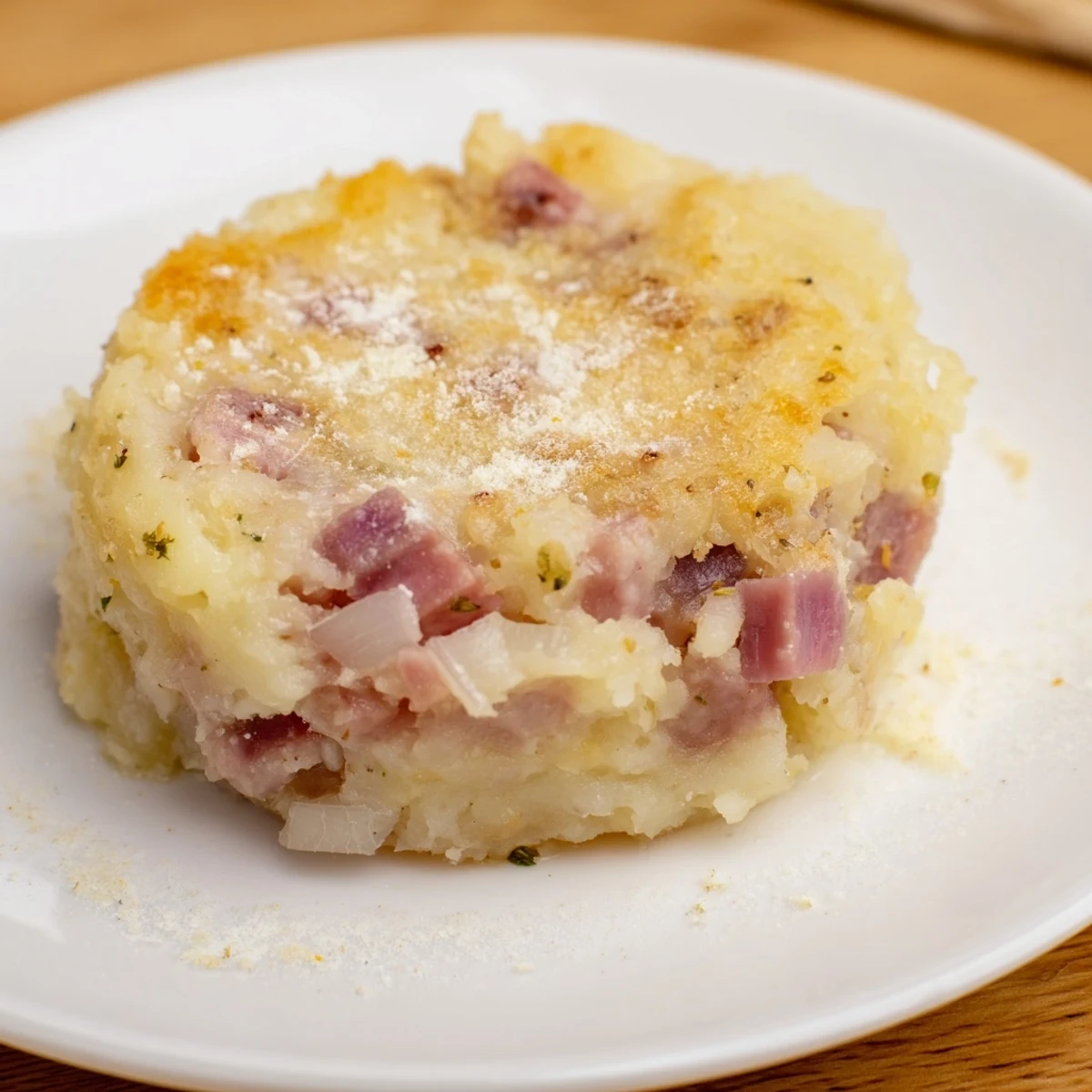 Golden-brown Depression-Era Ham & Potato Patties, crispy and delicious, ready for a comforting meal.