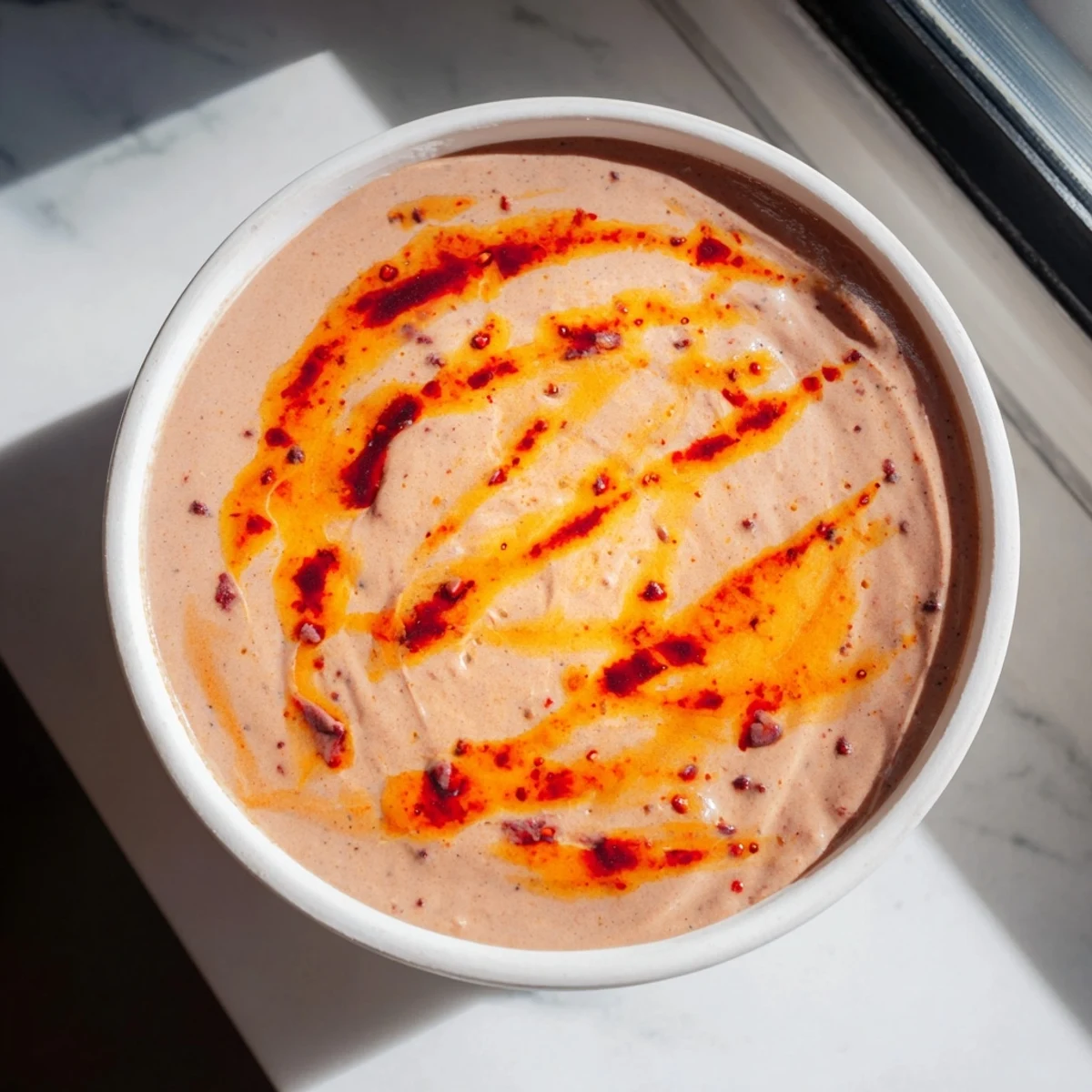 Vibrant Spicy Black Bean Dip ready, with visible flecks of chilies; ideal alongside fresh vegetables for dipping.