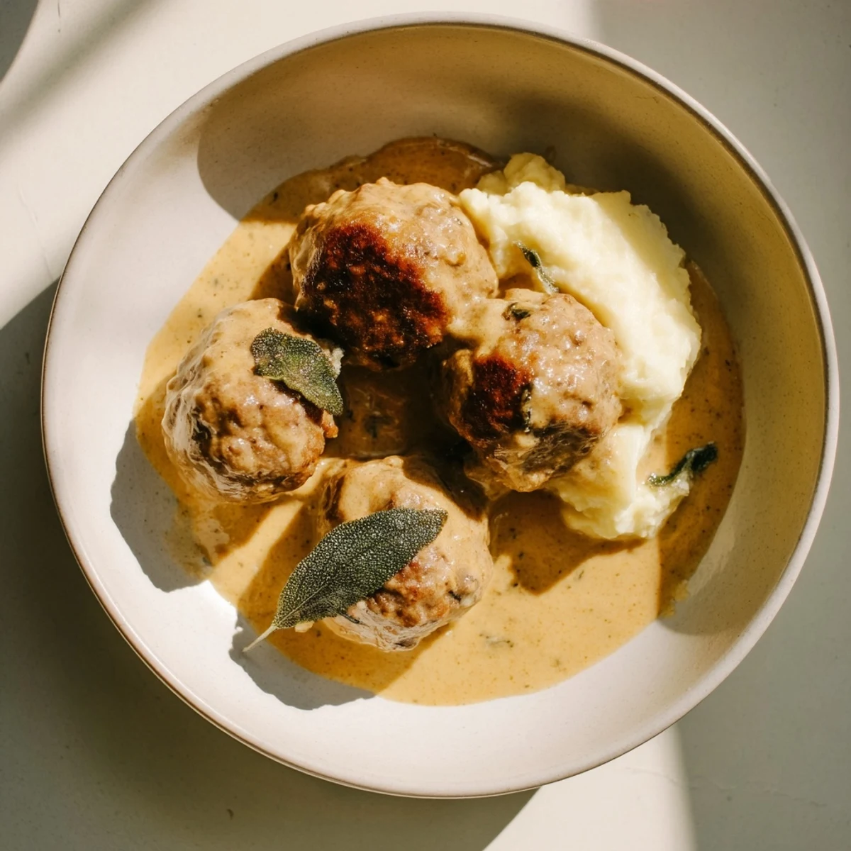 Creamy pumpkin sage sauce coats tender turkey meatballs in this warming comfort food dinner.