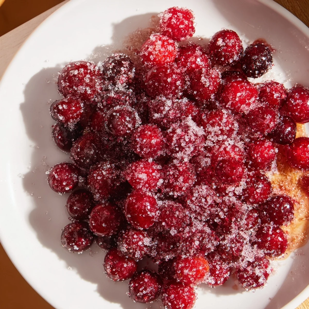 Vibrant 5-Minute Express Candied Cranberries, glistening with sugar, ready to be enjoyed as a sweet snack.