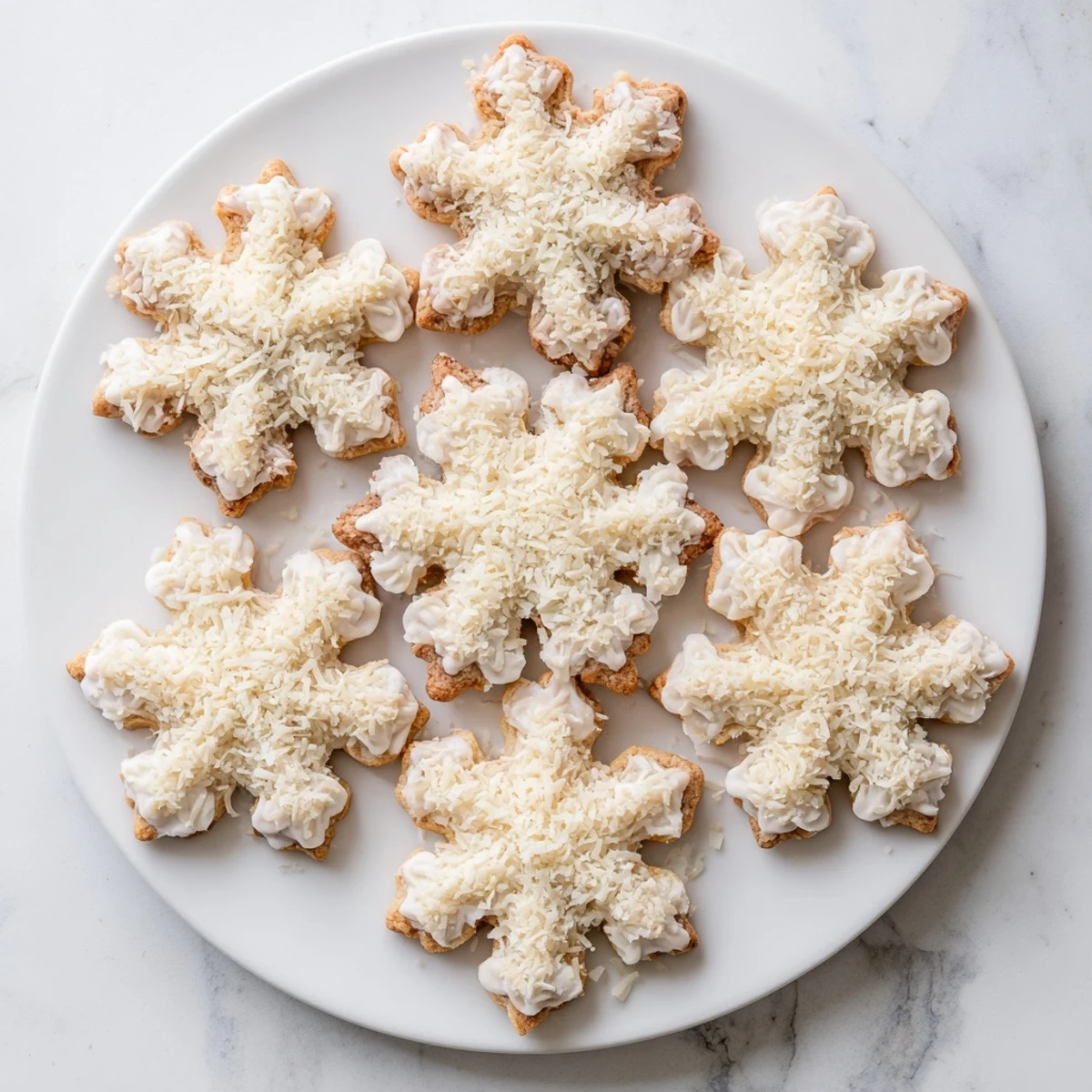 A beautiful, festive Snowflake Dessert Board, brimming with sweet treats and fresh berries.