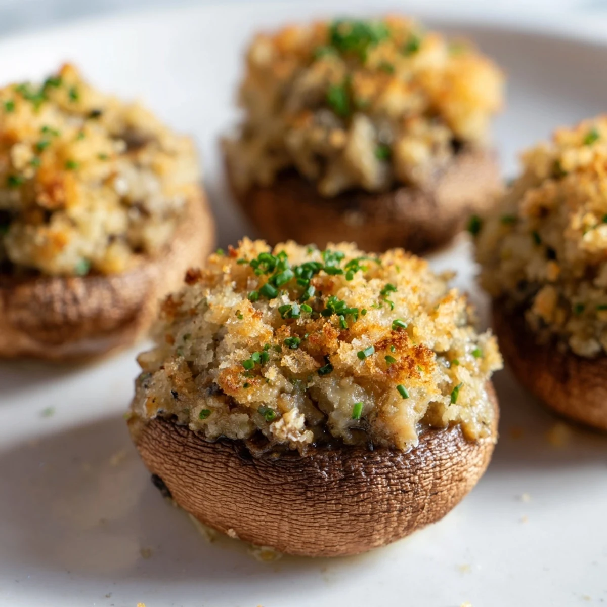 Close-up of savory Enchanted Forest Mushroom Nibbles: cheese-filled roasted mushrooms, aromatic and delicious.