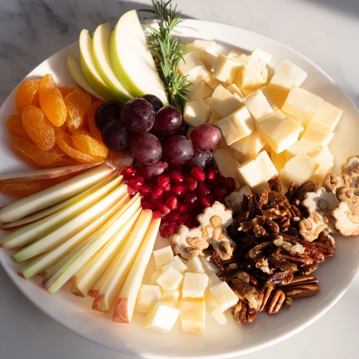 Festive Winter Wonderland Snack Board overflowing with cheeses, fruits, and crackers for a holiday appetizer.