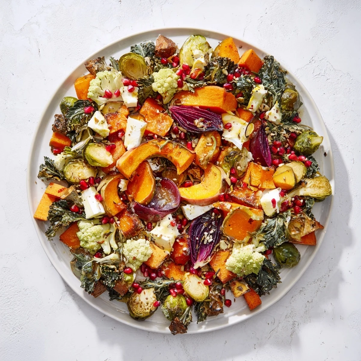 A colorful, roasted Festive Vegetable Christmas Wreath ready to serve, a flavorful holiday centerpiece.