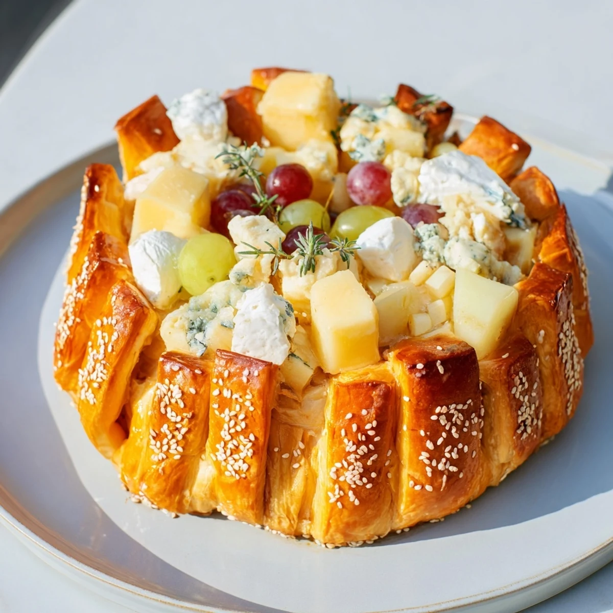 A visually appealing dome of The Gilded Cage appetizer, overflowing with cheeses and golden breadsticks.