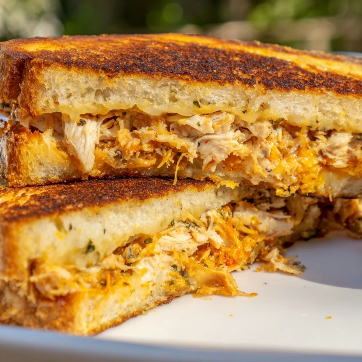 Golden, crispy bread surrounds melty cheese and spicy chicken in a Spicy Crispy Chicken Sandwich Grilled Cheese.