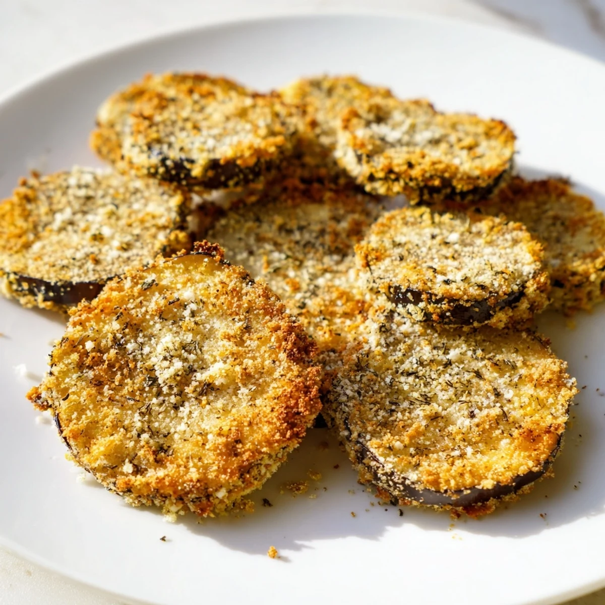 These crunchy Eggplant Parmesan Chips, baked to golden perfection, are ideal for snacking or appetizers.