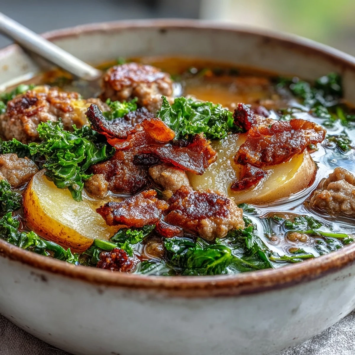 Hearty Italian sausage soup, rich with creamy broth and tender potatoes.