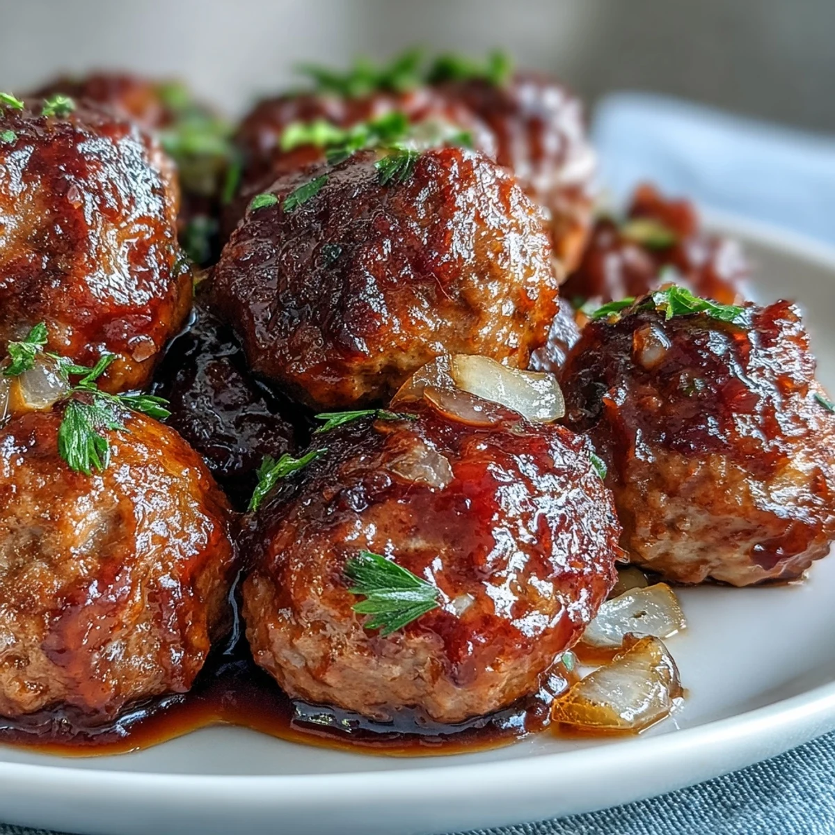 Savory slow cooker peach glazed meatballs nestled in a rich, caramelized peach glaze.