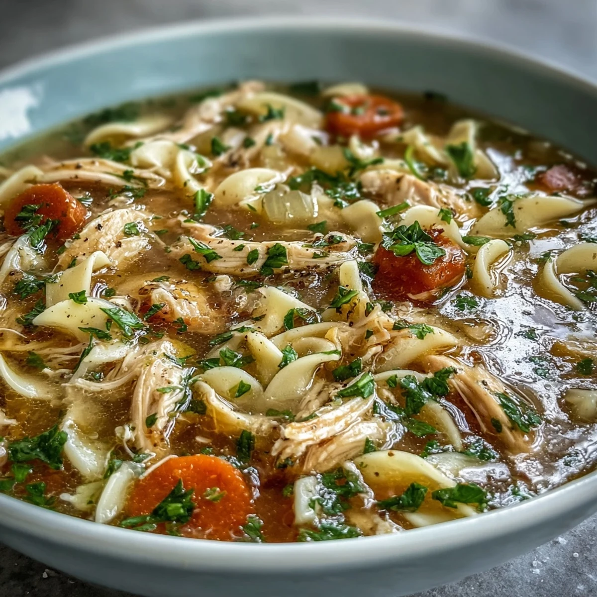 Instant Pot Chicken Noodle Soup steaming in a cozy bowl, perfect for comfort.