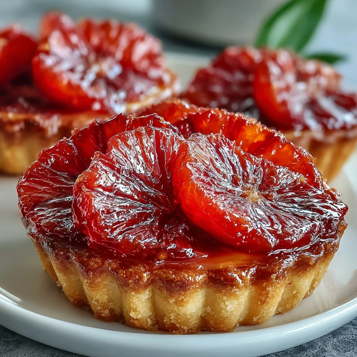 Freshly baked Blood Orange Tarts with golden, flaky crusts filled with creamy vanilla custard and topped with bright citrus slices. 