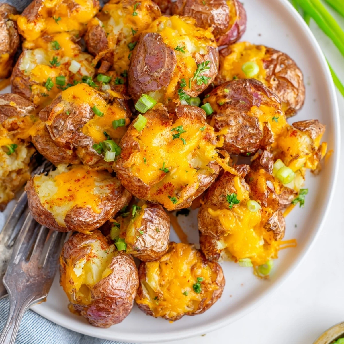 Delicious Smashed Green Onion Potato Bombs, perfect for dipping with sour cream.  