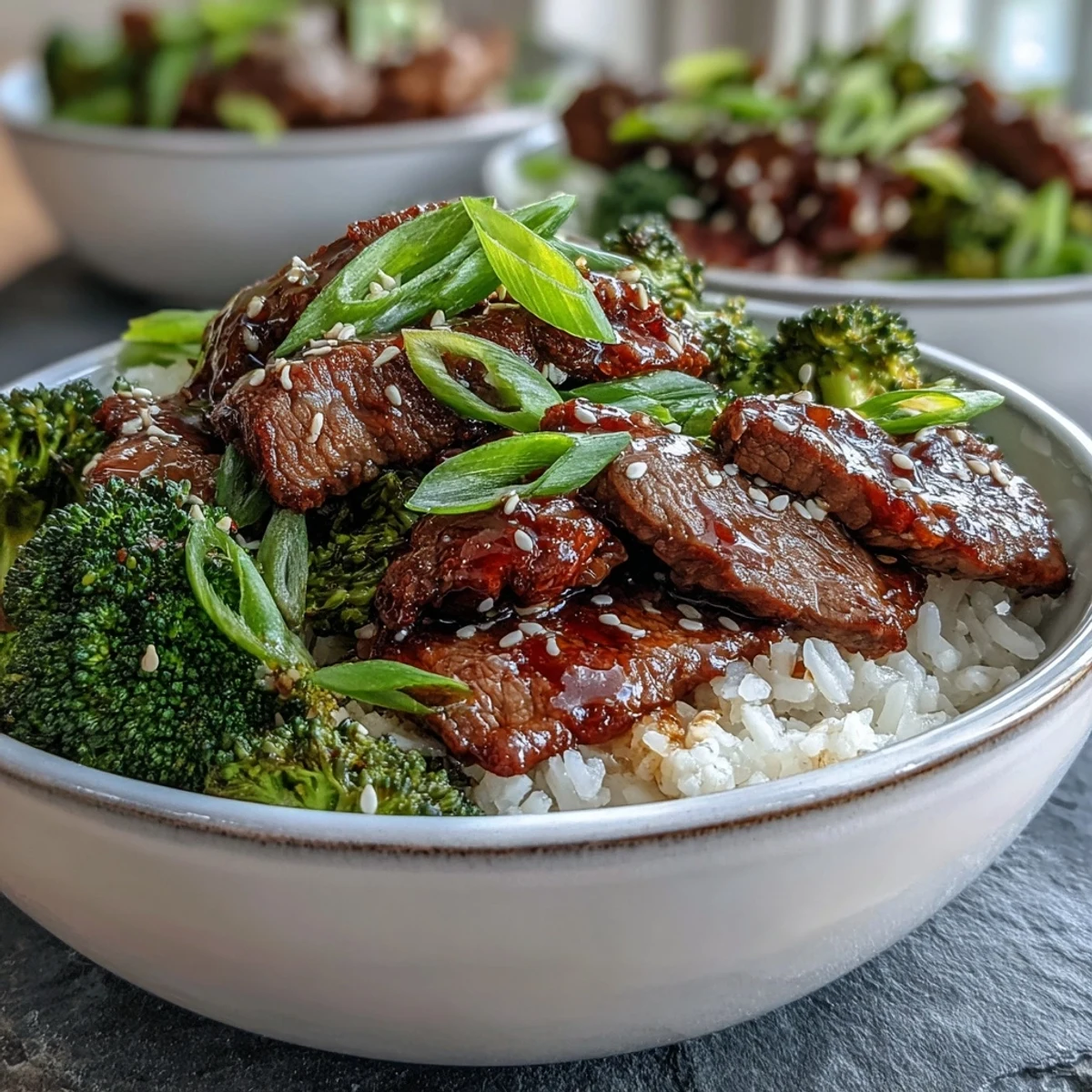 Fork-tender beef and crisp steamed broccoli rest atop fluffy jasmine rice in this Beef and Broccoli Bowl, drizzled with savory soy-ginger sauce. 