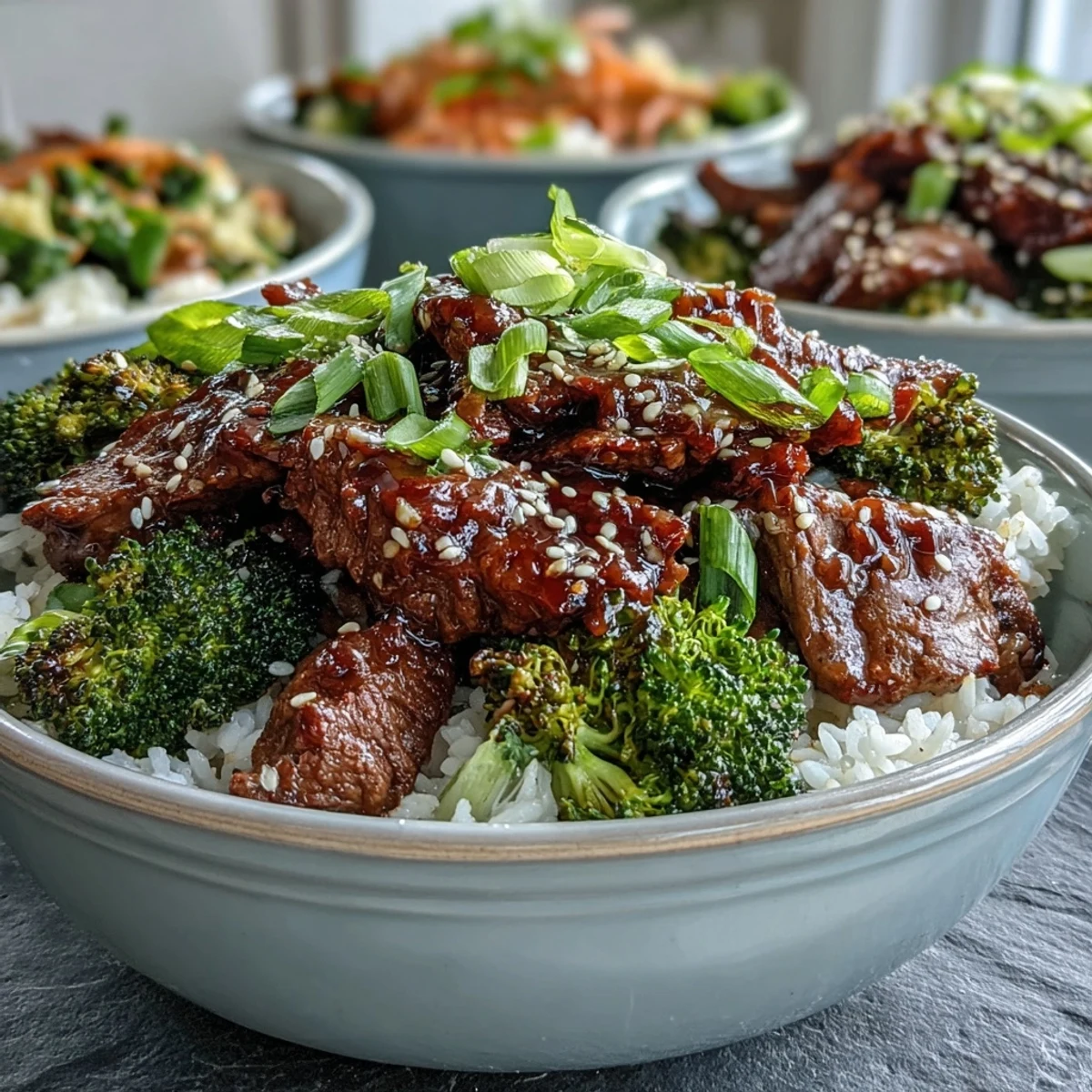 Garnished with fresh green onions and sesame seeds, this hearty Beef and Broccoli Bowl offers a satisfying, saucy weeknight dinner.