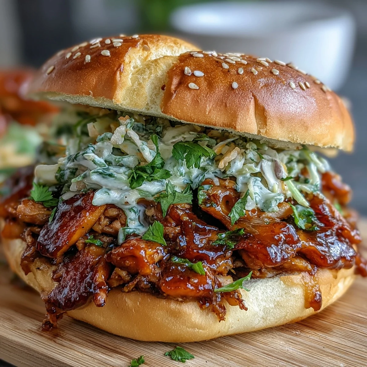 Korean Turkey Sloppy Joe Sliders with sweet and spicy turkey filling, piled high on soft buns, topped with crunchy cabbage slaw.  