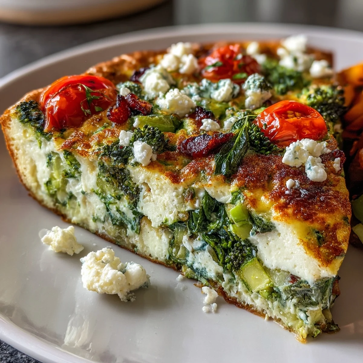 High-volume veggie-packed egg white frittata with colorful vegetables and fluffy egg whites baked to golden perfection for a healthy brunch.