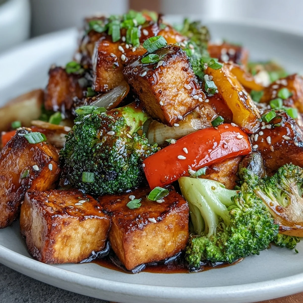 Golden tofu cubes and vibrant vegetables tossed in savory teriyaki sauce, baked to perfection on a single pan.  