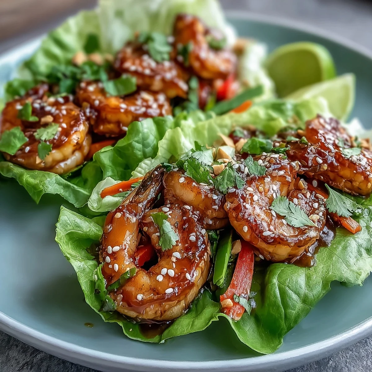Fresh shrimp lettuce wraps with creamy peanut sauce, crisp vegetables, and a squeeze of lime for a healthy, vibrant appetizer or light meal.  
