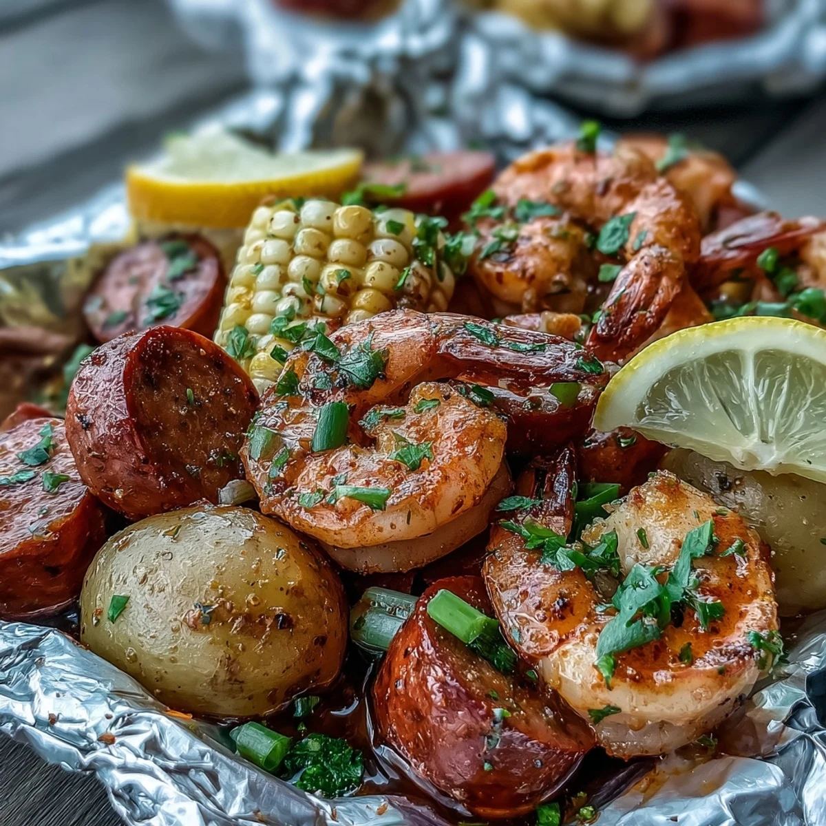 Savor the vibrant flavors of Onion Boil Shrimp and Sausage Foil Packets, featuring succulent shrimp, hearty sausage, and sweet corn, all wrapped in aromatic spices.