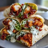 Delicious homemade crispy chicken Caesar wraps ready for lunch or dinner.