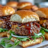 Sweet and smoky Peach Bourbon BBQ Meatloaf Sliders, perfect for any gathering.