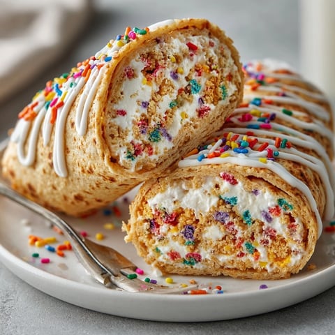 Vibrant Chaos-Style Confetti Birthday Cake Wraps, bursting with sprinkles and creamy frosting, ready to eat.