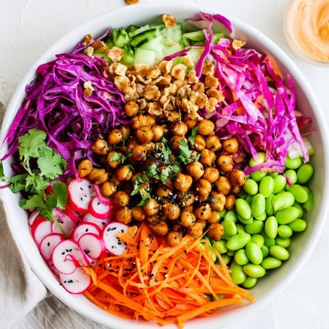 Vibrant ASMR Crunch Snack Bowls filled with colorful veggies and crunchy toppings.  