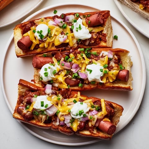 Warm, bubbly Chili Dog Casserole topped with melted cheese, ready for serving on a plate.