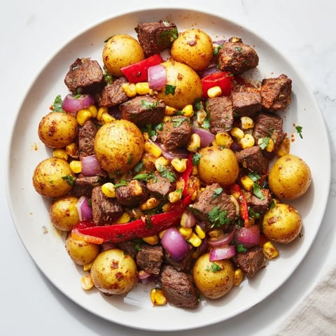 Sizzling Southwest Steak & Potato Skillet with tender steak and perfectly roasted potatoes, ready to serve.