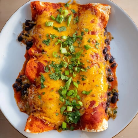 Steaming hot Cheesy Bean Enchiladas with bubbly, golden cheese, perfect for a cozy weeknight meal.