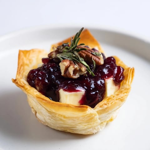 Golden, bubbly Cranberry Brie Bites displayed on a plate, ready to be enjoyed as a party appetizer.