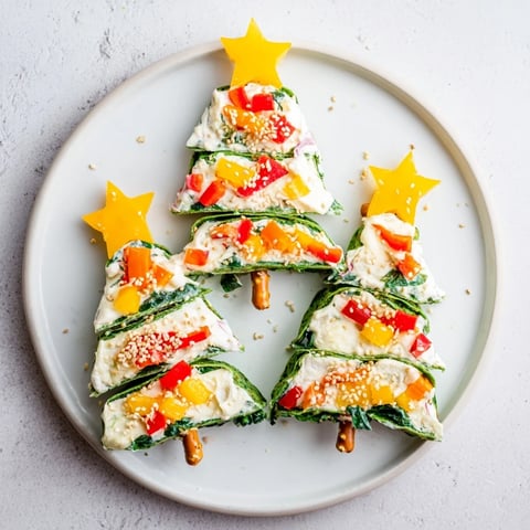 Crispy Air Fryer Christmas Tree Veggie Tortilla Wraps showcase colorful bell peppers and cheese, perfect appetizer.
