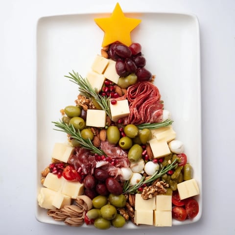 Vibrant Christmas Tree Charcuterie Dream brimming with cured meats, cheeses, and colorful fruit.