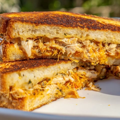Golden, crispy bread surrounds melty cheese and spicy chicken in a Spicy Crispy Chicken Sandwich Grilled Cheese.