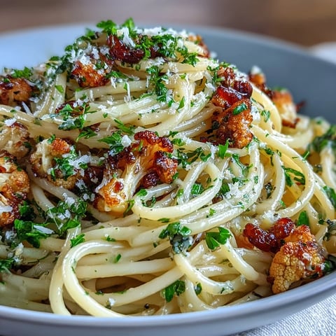 Golden roasted cauliflower florets, chopped anchovies, and plump raisins tossed with whole wheat spaghetti in a skillet.