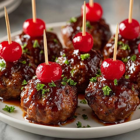 Warm, sweet-and-tangy Rebel Float Meatball Glaze hugs each meatball, a nostalgic appetizer for easy entertaining.
