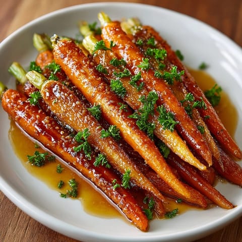 This vibrant plate of Maple Bourbon Glazed Carrots showcases tender, glazed carrot sticks for a perfect side.