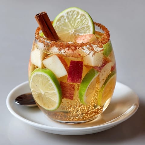 Rich Caramel Apple Sangria served in glasses rimmed with sweet caramel and cinnamon.